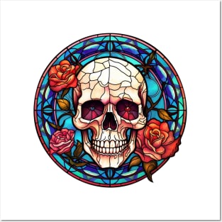 Stained Glass Floral Skull #2 Posters and Art